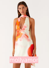 Alicia Satin Halter Mini Dress - Mimosa Blossom