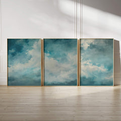 Blue Drifting Clouds Set of 3 Prints