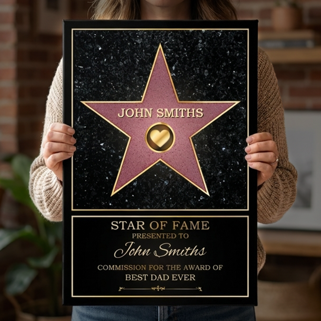 Dad Star Of Fame - Family Personalized Custom Vertical Canvas - Mother's Day. Father's Day Birthday Gifts For Mom. Dad