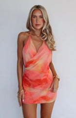 Worth The Picture Halter Mini Dress Sunset Splash