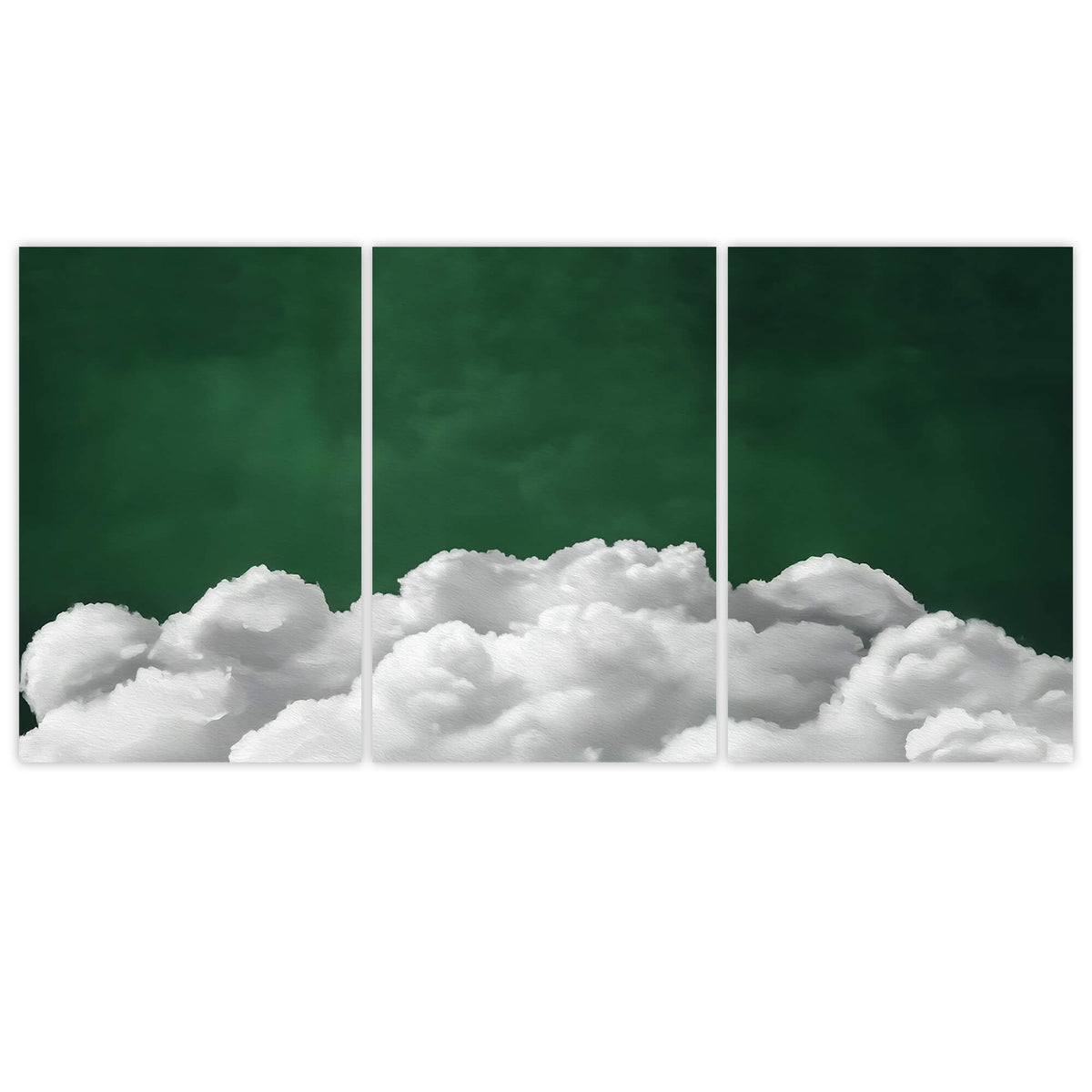 Deep Green Billowing Clouds Set of 3 Prints