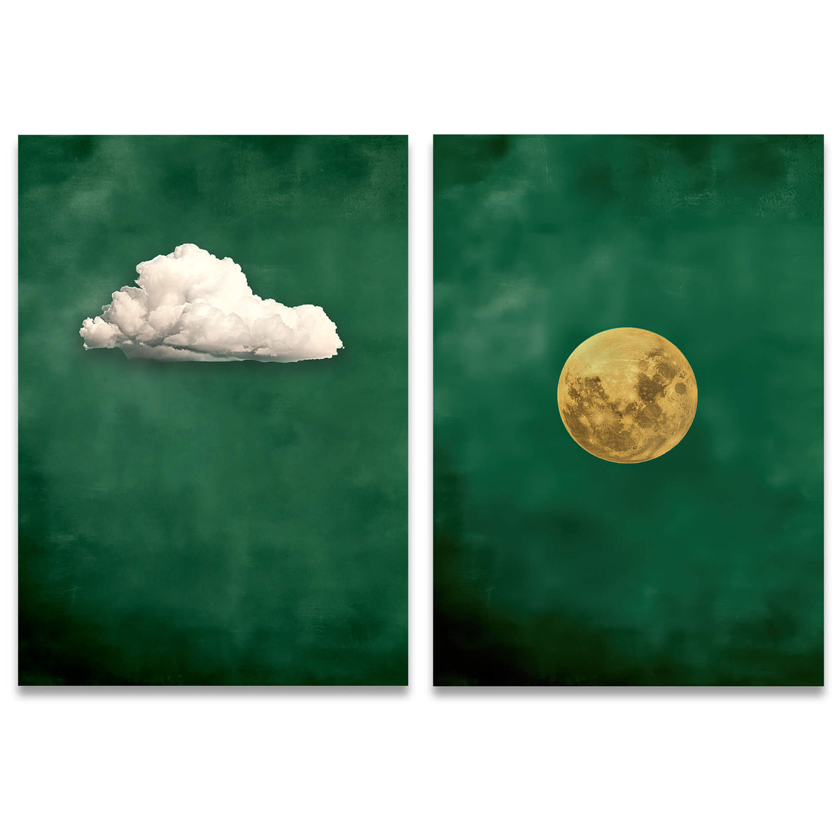 Emerald Cloud and Moon Set of 2 Prints