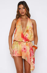 Time Of My Life Halter Mini Dress Tangerine Bloom