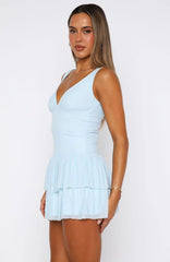 Guessing Games Mesh Mini Dress Baby Blue