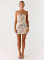 Leena Strapless Beaded Mini Dress - Swirl Sequin