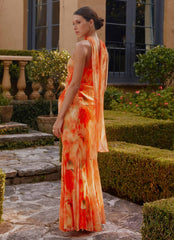 Melrose Satin Chiffon Maxi Dress - Sunset Floral