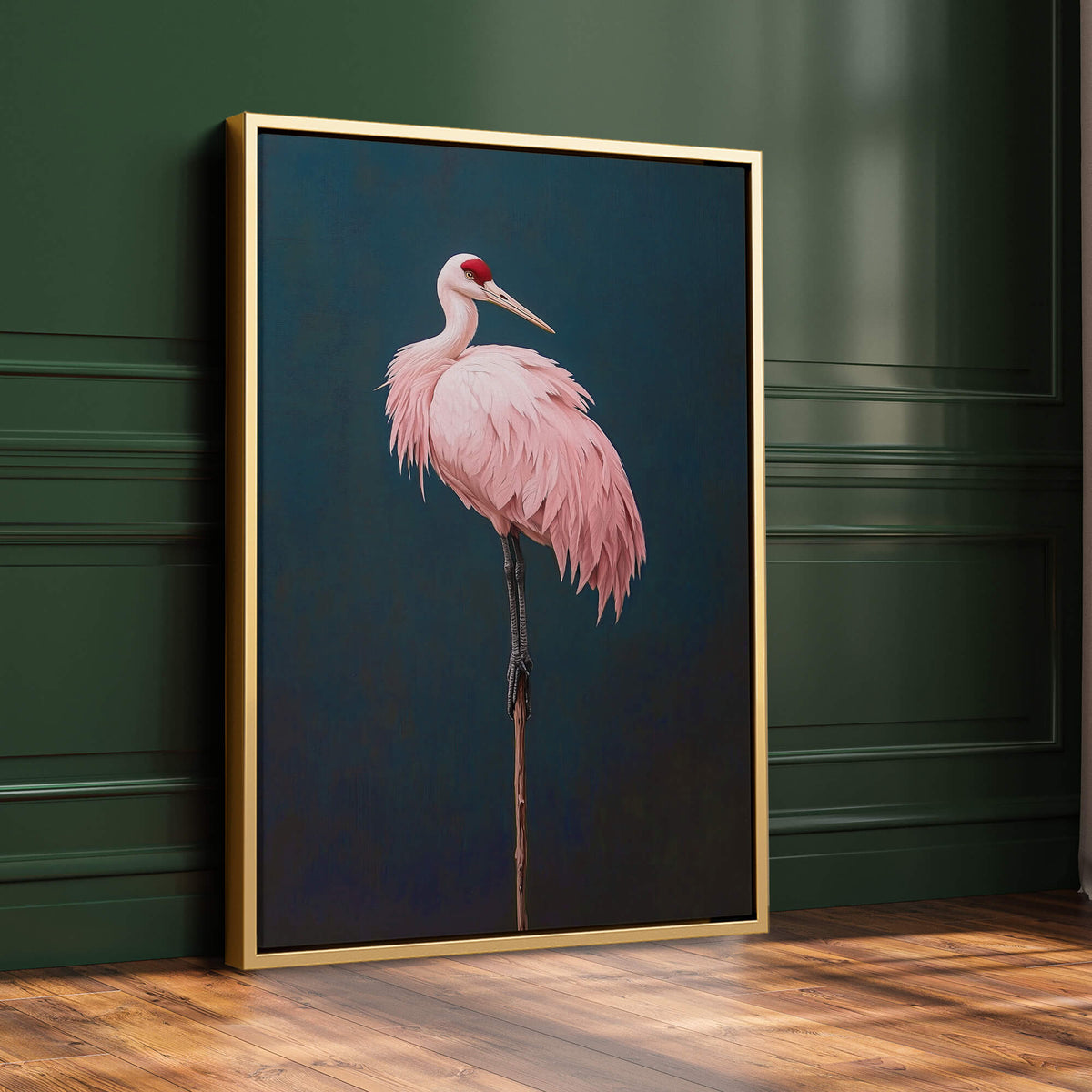 Pink Crane on Blue Print