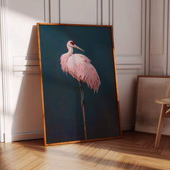 Pink Crane on Blue Print