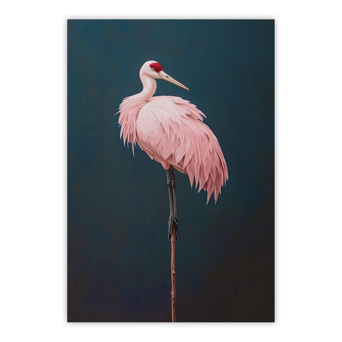 Pink Crane on Blue Print