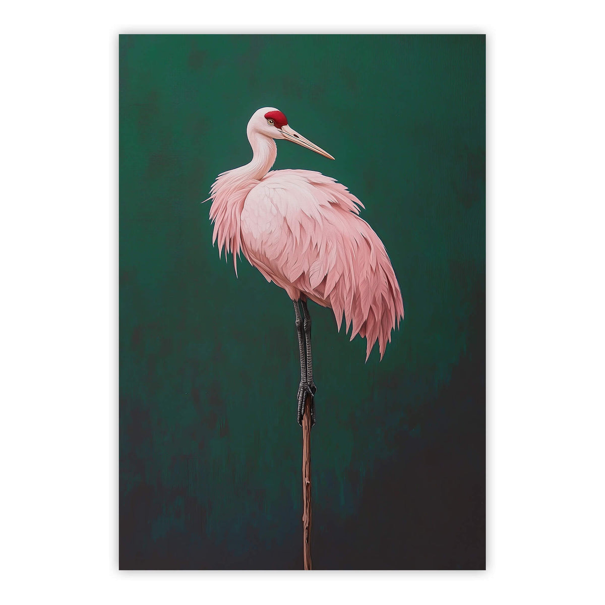 Pink Crane on Green Print