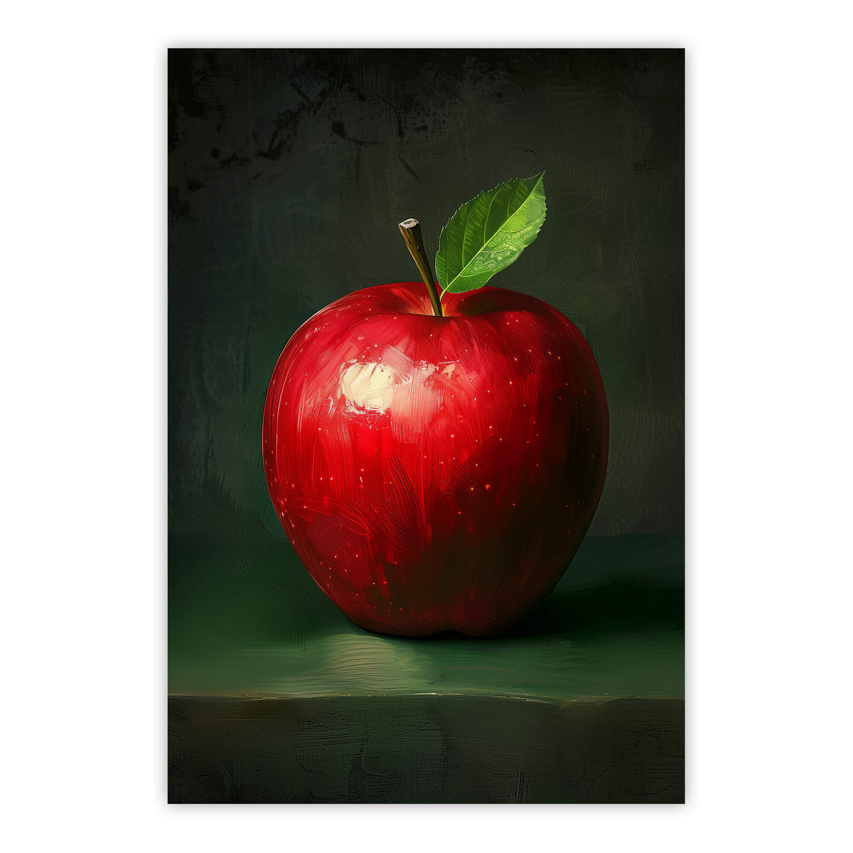 Red Apple with Leaf Print