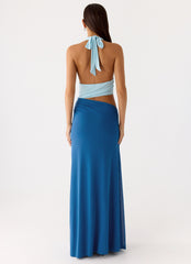 Saresther Halter Neck Maxi Dress - Blue