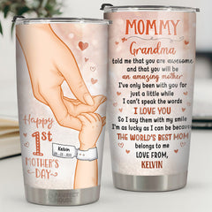 How Lucky I Am To Be Your Baby - Family Personalized Custom Tumbler - Mother's Day. Gift For First Mom