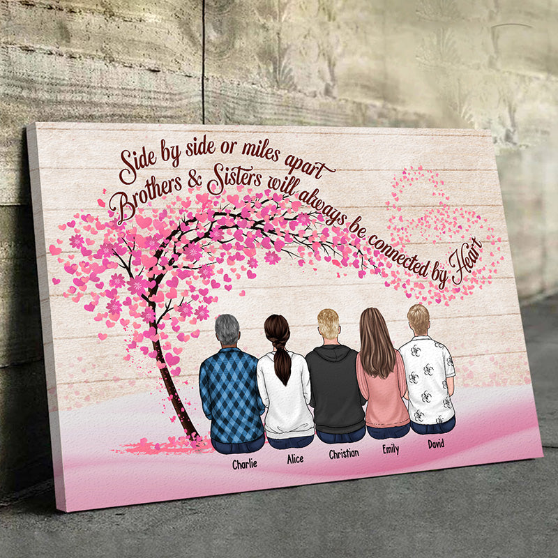 We'll Always Be Connected By Heart - Family Personalized Custom Horizontal Canvas - Gift For Siblings. Brothers. Sisters