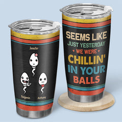 Seems Like Just Yesterday. I Was Chilling In Your Balls - Family Personalized Custom Tumbler - Father's Day. Birthday Gift For Dad