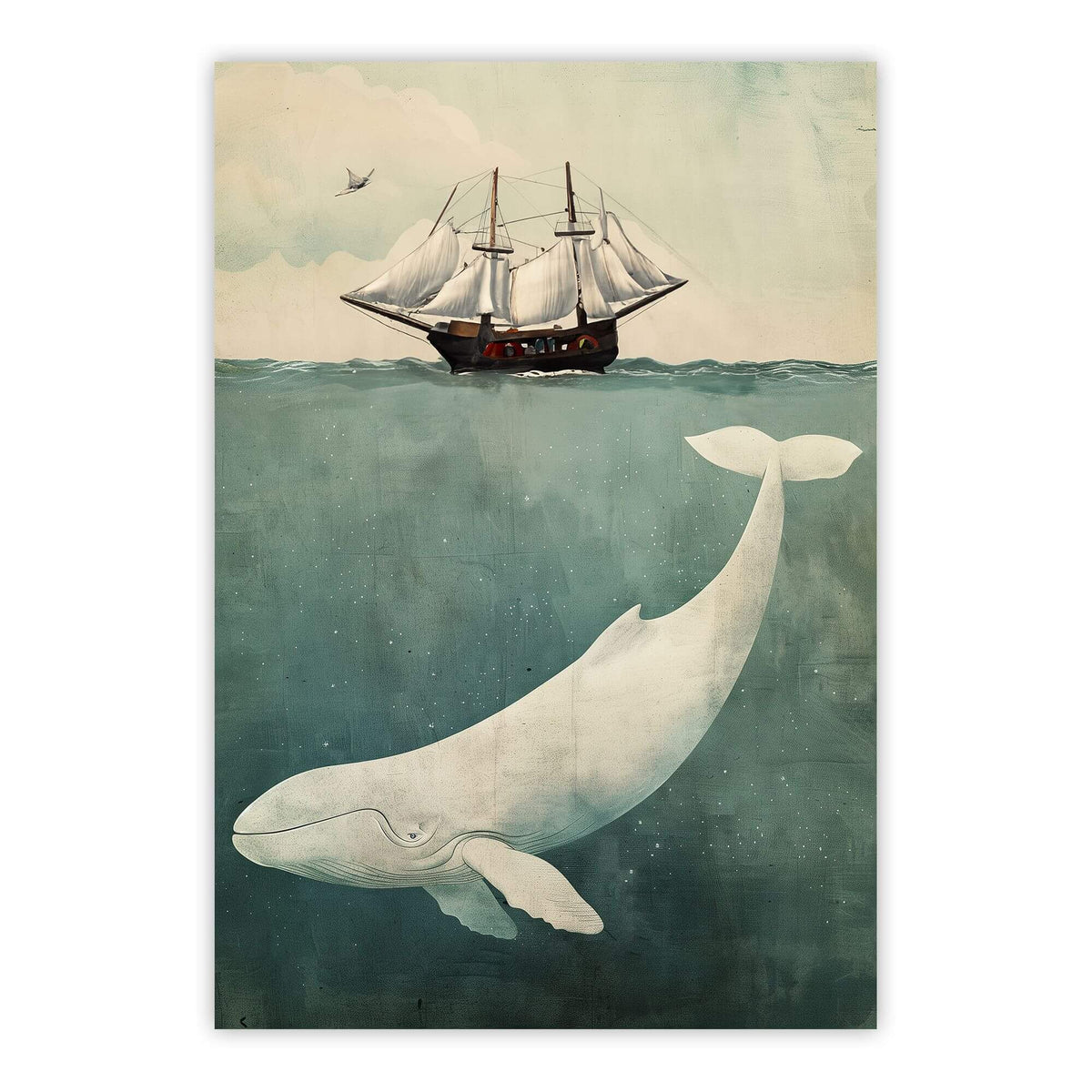 Whale & Ship Print