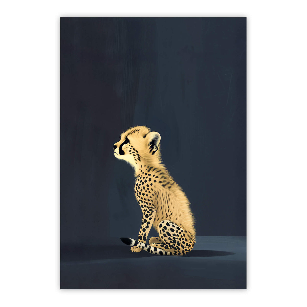 Yellow Cheetah Cub on Blue Print