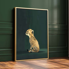 Yellow Cheetah Cub on Green Print