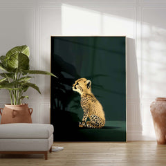 Yellow Cheetah Cub on Green Print