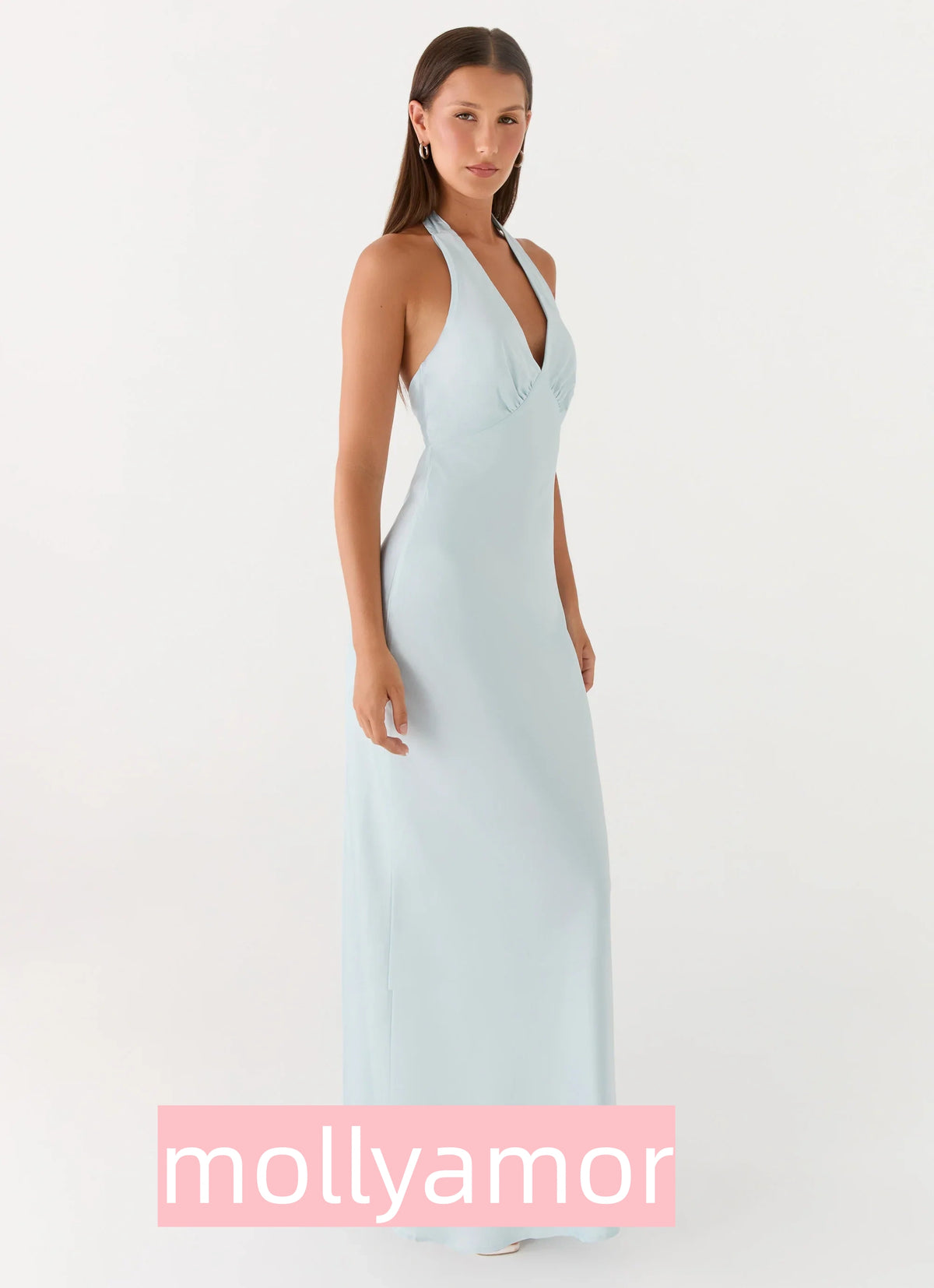 Heavy Hearted Satin Maxi Dress - Ice Blue
