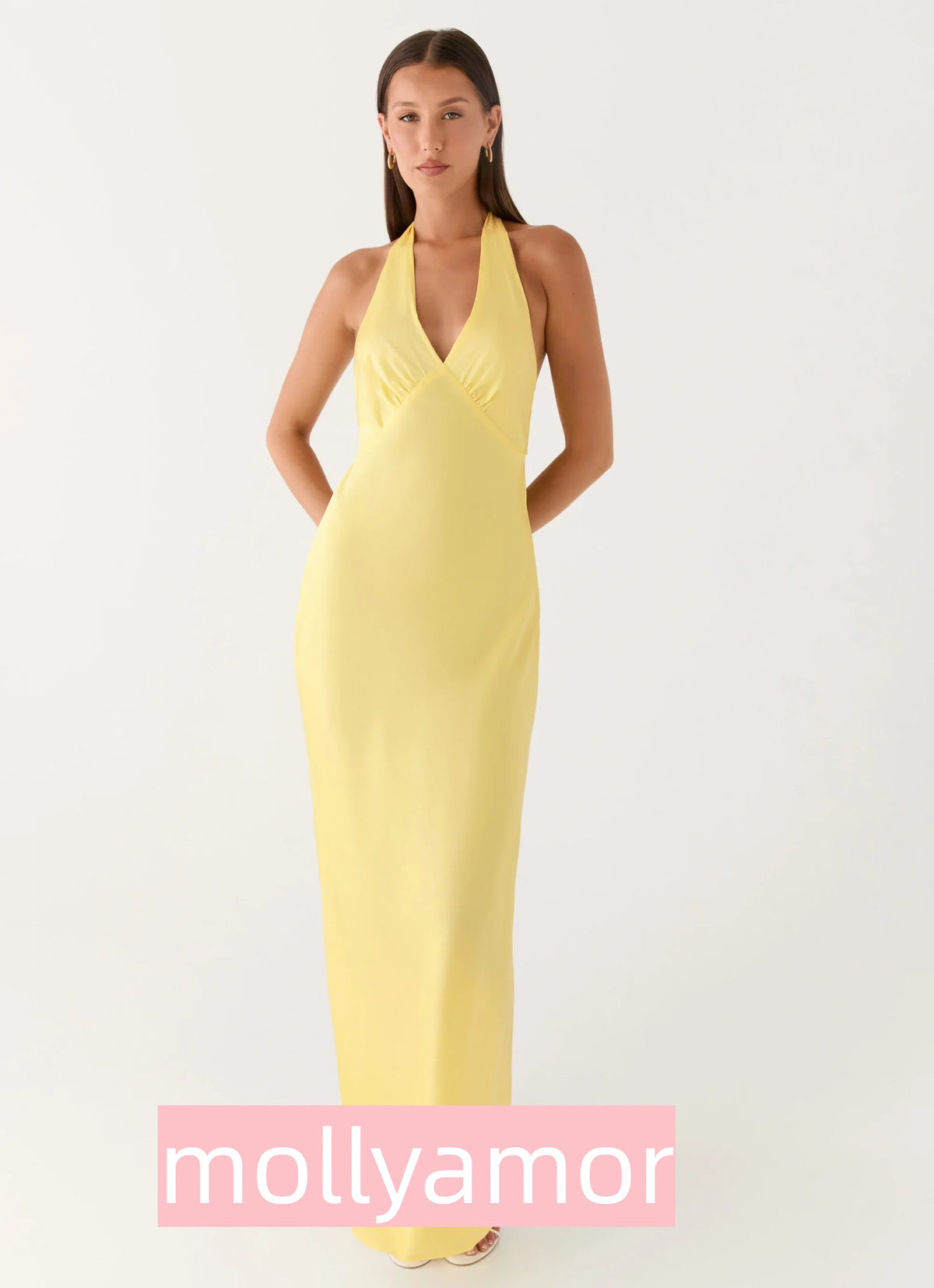 Heavy Hearted Satin Maxi Dress - Lemon