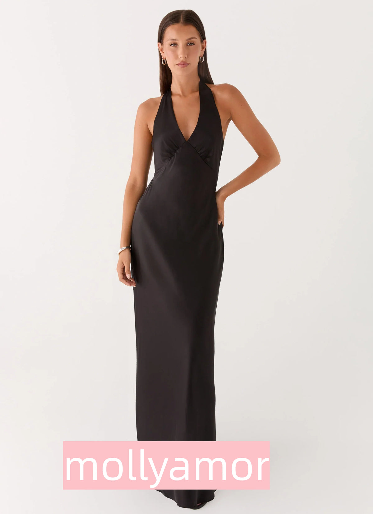 Heavy Hearted Satin Maxi Dress - Black