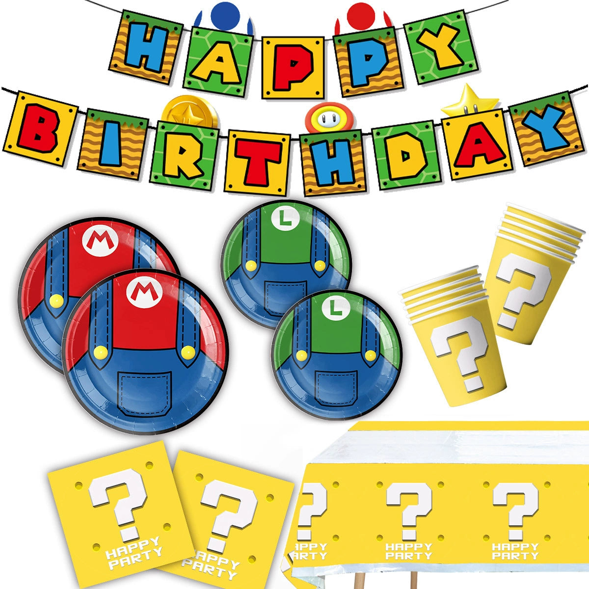 Mario Birthday Party Kit – Plates, Cups & Napkins Set