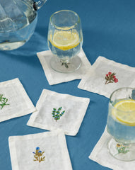 Assorted Floral Motif Linen Cocktail Napkins (Set of 6)