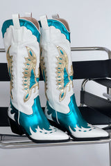 Azalea Wang Apolline Green Metallic Western Boots