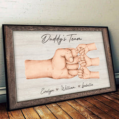 Daddy & Kids. Together We're A Team - Family Personalized Custom Horizontal Poster - Father's Day. Birthday Gift For Dad