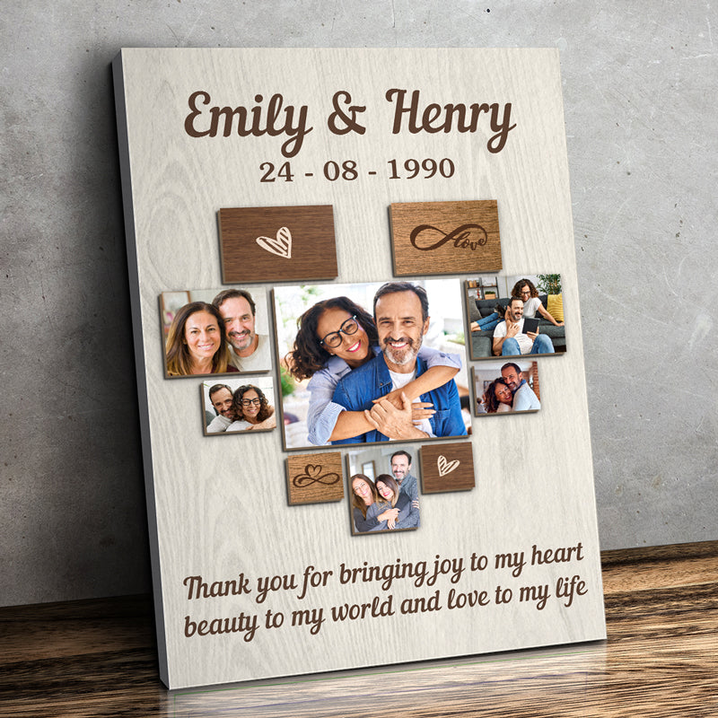 Custom Photo Thanks For Bringing Joy To My Heart - Couple Personalized Custom Vertical Canvas - Gift For Husband Wife. Anniversary