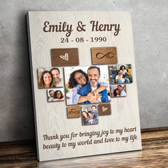 Custom Photo Thanks For Bringing Joy To My Heart - Couple Personalized Custom Vertical Canvas - Gift For Husband Wife. Anniversary