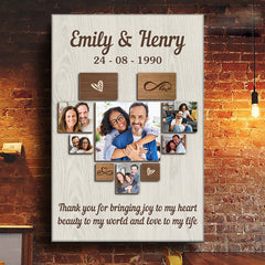 Custom Photo Thanks For Bringing Joy To My Heart - Couple Personalized Custom Vertical Canvas - Gift For Husband Wife. Anniversary