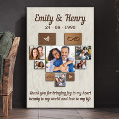 Custom Photo Thanks For Bringing Joy To My Heart - Couple Personalized Custom Vertical Canvas - Gift For Husband Wife. Anniversary